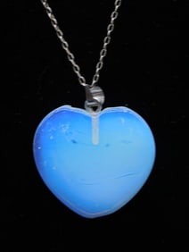 OPALITE HEART PENDANT ON STERLING SILVER CHAIN NECKLACE