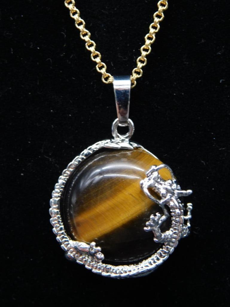 TIGER EYE DRAGON PENDANT ON GOLD FILLED CHAIN: TIGER EYE DRAGON PENDANT ON GOLD FILLED CHAIN