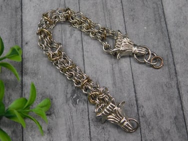 14KY6 AND STERLING MIXED METAL VINTAGE DRAGON BRACELET