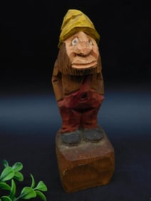 Hand-Carved Wooden Figure with Sears Marking