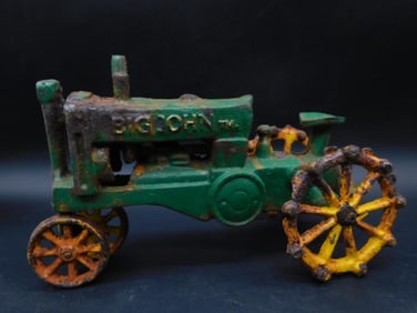 Cast Iron Big John Tractor Toy With Rusted Finish