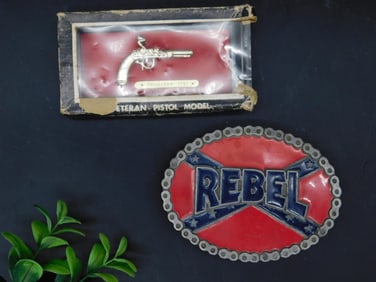 Rebel Belt Buckle and Veteran Pistol Model Display