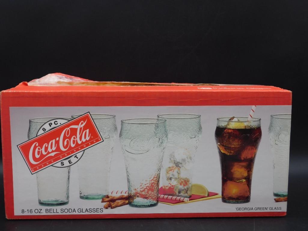 COCA-COLA 8 PIECE SET BELL SODA GLASSES: COCA-COLA 8 PIECE SET BELL SODA GLASSES