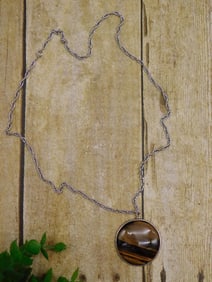 TIGER EYE PENDANT ON CHAIN NECKLACE ROCK STONE LAPIDARY SPECIMEN
