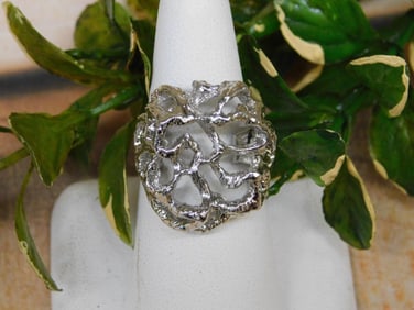 SILVER TONE RING ROCK STONE LAPIDARY SPECIMEN