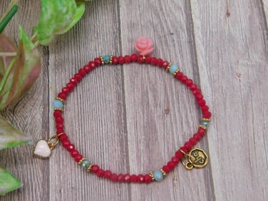 Red Beaded Bracelet with Charms