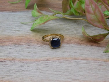 Gold Ring with Blue Stone, Size 8