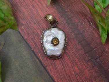 Gold-Tone Pendant with Pearl and Center Detail