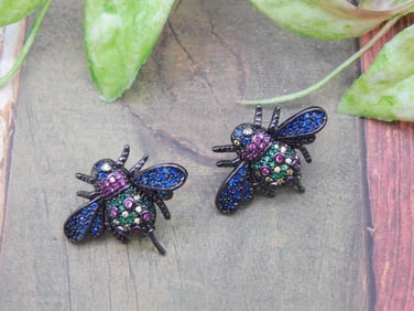 Bee-Shaped Colorful Rhinestone Earrings
