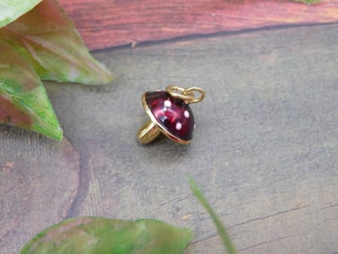 Gold and Red Mushroom Charm Pendant