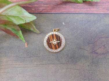 Gold-Tone Bee Pendant with Rhinestone Border
