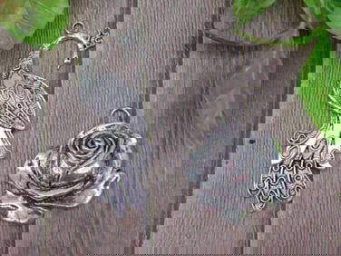 Set of Metal Peacock and Rose Shaped Pendants