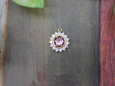 Gold Pendant with Pink Center Stone and Clear Accents