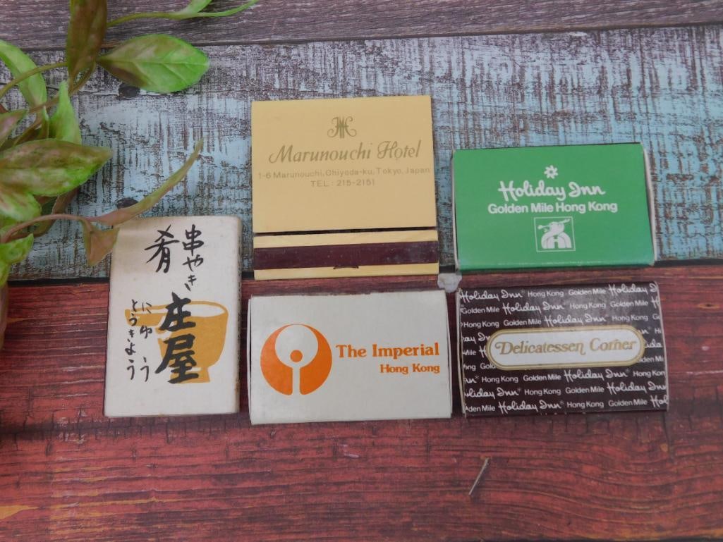 Collection of 5 Vintage Matchboxes from Various Hotels: Collection of 5 Vintage Matchboxes from Various Hotels