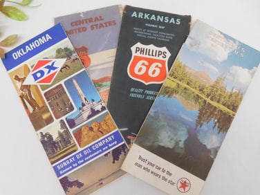 Group of Four Vintage Travel and Gas Station Maps