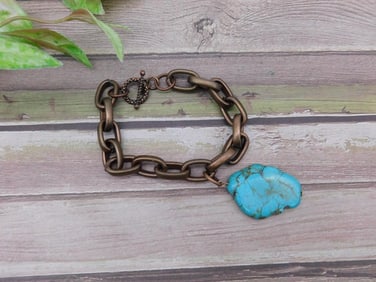 Bronze Chain Bracelet with Turquoise Stone Pendant