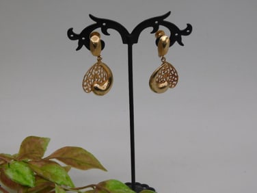 Gold-tone drop earrings with clip-on backs
