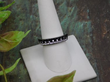 Black Band Ring with Clear Stones, Size 9