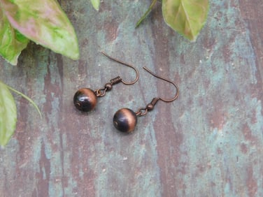 Copper and Black Bead Dangle Earrings