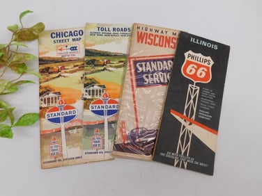 Lot of 4 Vintage Highway and Street Maps - Standard Oil, Phillips 66