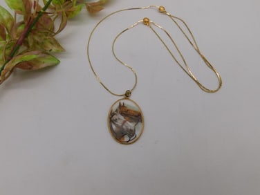 Gold-Tone Necklace with Painted Horse Pendant