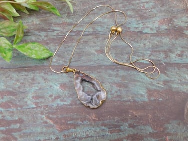 Geode Slice Pendant Necklace with Adjustable Gold-Tone Chain