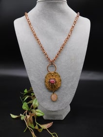 Gold-Tone Pendant Necklace with Pink Accents