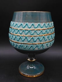 MCM Glass Goblet With Textured and Gold Accents
