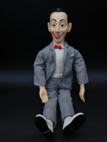 PEE WEE HERMAN Articulated Puppet Doll in Gray Suit with Red Bow Tie