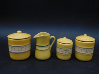 Set of Four Yellow Ceramic Kitchenware Pieces