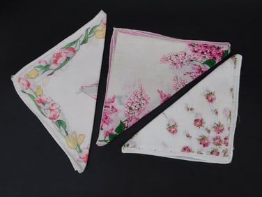 Set of Three Folded Floral Handkerchiefs