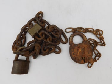 Two Rusted Locks With Chains, Series 50 and Padlock