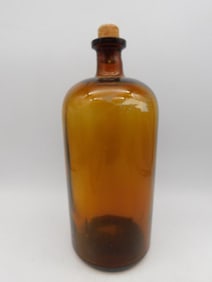 Amber Glass Bottle With Cork Stopper