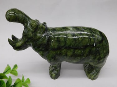 Polished Green Stone Hippopotamus Figurine Rock Stone Lapidary Specimen