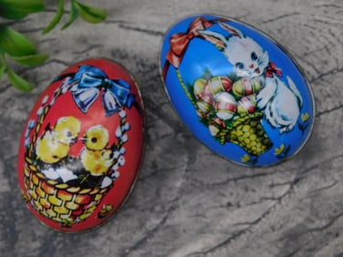 Set of 2 Decorative Metal Easter Candy Containers