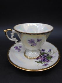 Fine Bone China Teacup & Saucer, February Violet Design