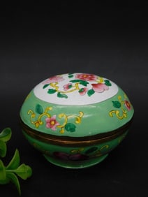 Hand-Painted Circular Trinket Box With Floral Motif