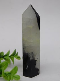 Polished Black and White Crystal Tower Obelisk Rock Stone Lapidary Specimen