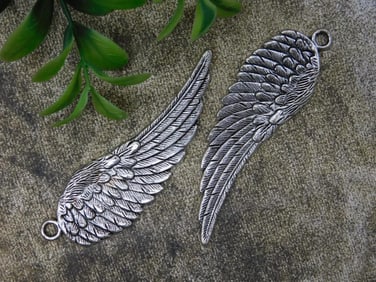Pair Of Silver-Tone Metal Angel Wing Pendants