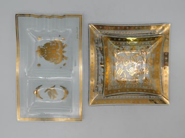 MCM Set of Two Georges Briard Glass Plates With Gold Accents Mid-century Modern