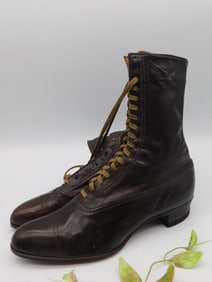 VINTAGE BOOTS Petes Diamond Brand Edwardian Victorian Weatherbird Brown Leather Boots