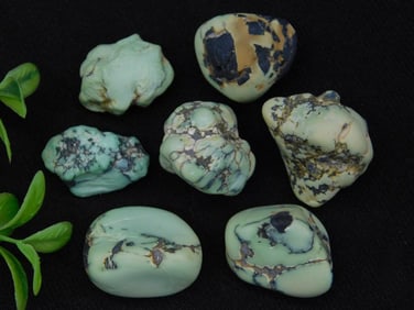 Lot of 7 Varied Green and Black Polished Stones