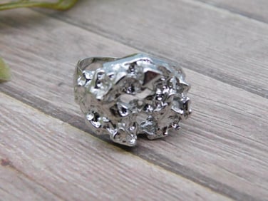 Men's Silver-Tone Nugget Ring Unique Design