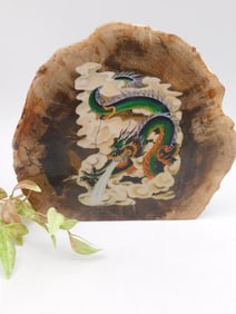 DRAGON ON PETRIFIED WOOD SLAB ROCK STONE LAPIDARY SPECIMEN