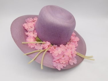 Saks Fifth Avenue Purple Floral-Inspired Wide-Brim Hat