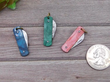 Set of 3 Mini Pocket Knife Charms in Blue, Green, Pink
