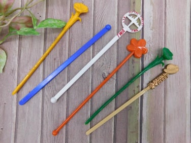 Lot of 6 Colorful Assorted Cocktail Stir Sticks