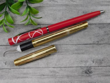 Gold-Tone Metal Writing Pen and Red Ballpoint Pen Set