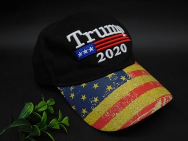 Black Trump 2020 Hat with American Flag Brim