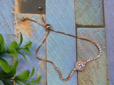 Rose Gold-Tone Adjustable Bracelet with Clear Stones